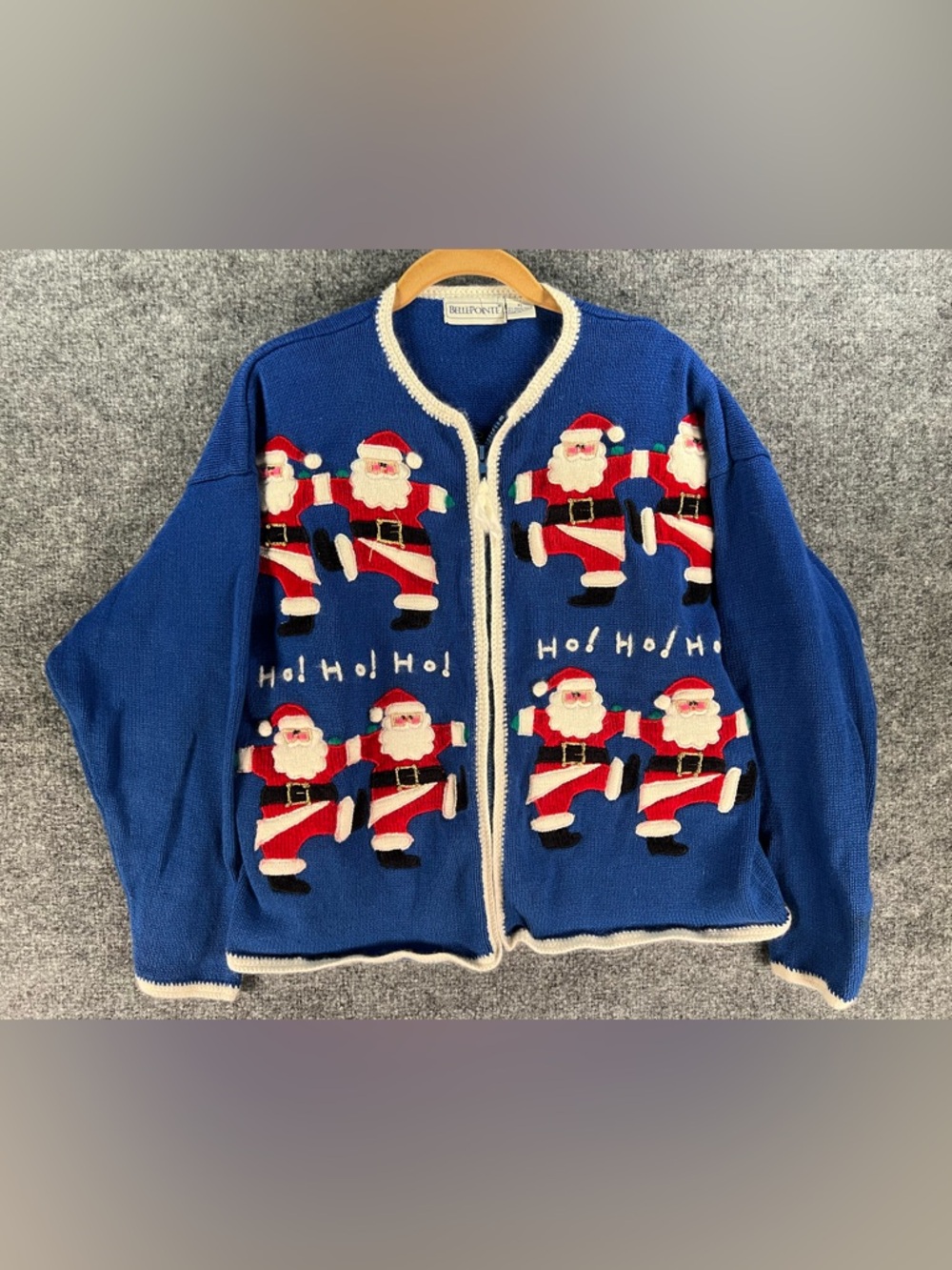 Vintage Belle Pointe Christmas Santa Zip Up Sweater Blue Size XL